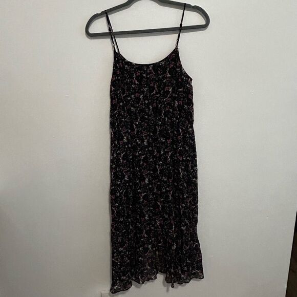 AllSaints Black Floral Silk Midi Dress Size M Fairy Whimsical Goth Grunge Dark - Picture 4 of 10